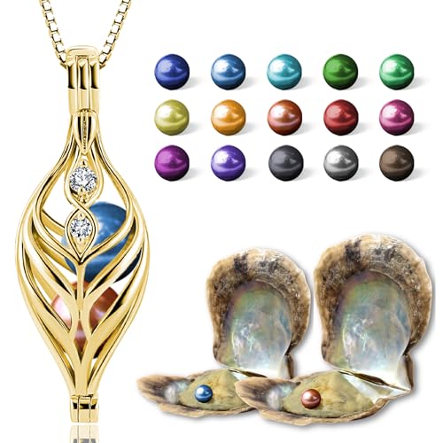 Wunschperlen Dualis Halskette mit echten Perlen in Auster zum Öffnen, Gold Damenkette mit 1x Natürlicher + 1x Bunter Perlenfarbe Wunschperlen Dualis Halskette mit echten Perlen in Auster zum Öffnen, Gold Damenkette mit 1x Natürlicher + 1x Bunter Perlenfarbe von Wunschperlen
