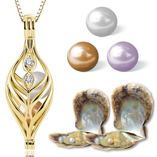 Wunschperlen Dualis Halskette mit echten Perlen in Auster zum Öffnen, Gold Damenkette mit 2x Natürlicher Perlenfarbe Wunschperlen Dualis Halskette mit echten Perlen in Auster zum Öffnen, Gold Damenkette mit 2x Natürlicher Perlenfarbe von Wunschperlen