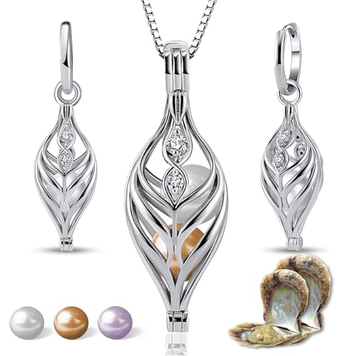 Wunschperlen Dualis Set mit echten Perlen in Auster zum Öffnen, 925 Silber Kette und Ohrringe mit 4x Natürlicher Perlenfarbe Wunschperlen Dualis Set mit echten Perlen in Auster zum Öffnen, 925 Silber Kette und Ohrringe mit 4x Natürlicher Perlenfarbe von Wunschperlen