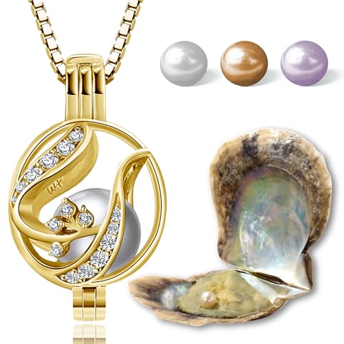 Wunschperlen Floral Halskette mit echter Perle in Auster zum Öffnen, Gold Damenkette mit Anhänger und Perle in Natürlicher Farbe Wunschperlen Floral Halskette mit echter Perle in Auster zum Öffnen, Gold Damenkette mit Anhänger und Perle in Natürlicher Farbe von Wunschperlen