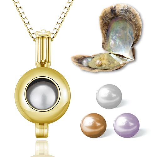 Wunschperlen Orbis Halskette mit echter Perle in Auster zum Öffnen, Gold Damenkette mit Anhänger und Perle in Natürlicher Farbe Wunschperlen Orbis Halskette mit echter Perle in Auster zum Öffnen, Gold Damenkette mit Anhänger und Perle in Natürlicher Farbe von Wunschperlen