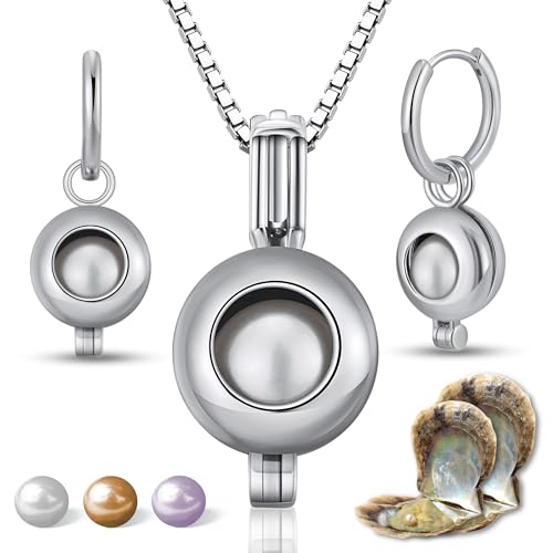Wunschperlen Orbis Set mit echten Perlen in Auster zum Öffnen, 925 Silber Kette und Ohrringe mit 3x Natürlicher Perlenfarbe Wunschperlen Orbis Set mit echten Perlen in Auster zum Öffnen, 925 Silber Kette und Ohrringe mit 3x Natürlicher Perlenfarbe von Wunschperlen