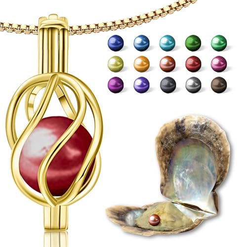 Wunschperlen Perlenkette Damen Schmuck Set - Helix Kette Gold und Muschel mit Perle - 18k Vergoldet 925 Silberkette Damen mit Anhänger und Echte Perle in Muschel - Schmuckset Gold Geschenk für Sie Wunschperlen Perlenkette Damen Schmuck Set - Helix Kette Gold und Muschel mit Perle - 18k Vergoldet 925 Silberkette Damen mit Anhänger und Echte Perle in Muschel - Schmuckset Gold Geschenk für Sie von Wunschperlen