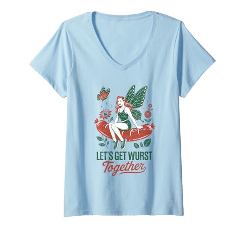 Damen Let's Get Wurst Together Lustige Wurstfee Oktoberfest T-Shirt mit V-Ausschnitt von WurstFun
