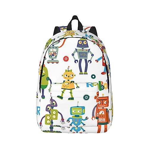 Niedlicher Cartoon Roboter Druck Unisex Leinwand Rucksack Niedlich Reise Sport Casual Ästhetischer Rucksack, Schwarz , S von Wurton