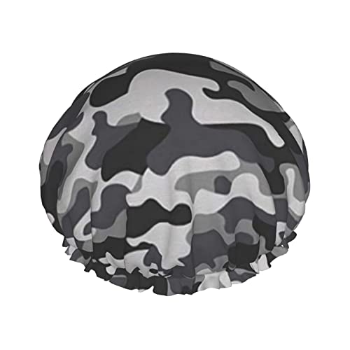 Wurton Abstrakter Camouflage-Druck, wiederverwendbar, Enviro-Care Duschhaube, weich, für Damen, doppelte wasserdichte Schichten, Showe Cap von Wurton