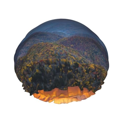 Wurton Blue Ridge Duschhaube mit Parkway-Motiv, wiederverwendbar, umweltfreundlich, weich, für Damen, doppelte wasserdichte Schichten, Showe Cap von Wurton