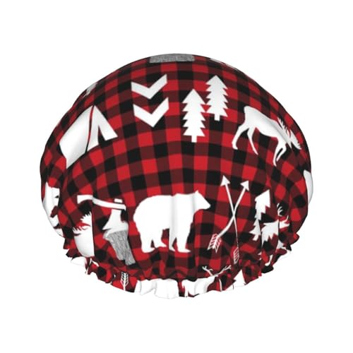 Wurton Duschhaube, Kuh, Hirsch, Baum, Weihnachtsdruck, wiederverwendbar, umweltfreundlich, weich, für Damen, doppelte wasserdichte Schichten, Showe Cap von Wurton