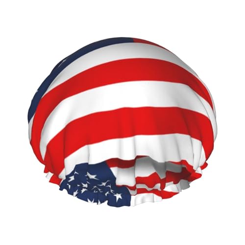 Wurton Duschhaube mit amerikanischer Flagge, patriotischer Druck, wiederverwendbar, umweltfreundlich, weich, für Damen, doppelte wasserdichte Schichten, Showe Cap von Wurton