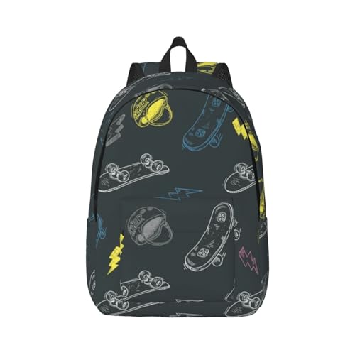 Wurton Graffiti Skateboard Print Unisex Canvas Rucksack Netter Rucksack Reise Sport Casual Ästhetischer Rucksack, Schwarz , S von Wurton