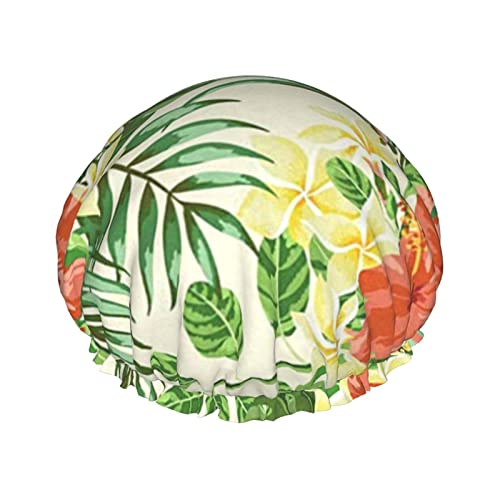 Wurton Hojas Tropicales Y Flores Print wiederverwendbare Enviro-Care Duschhaube weich für Frauen doppelte wasserdichte Schichten Showe Cap von Wurton