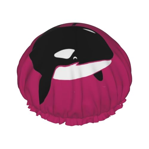 Wurton Killer Whale Delphin Ocean Print Wiederverwendbare Enviro-Care Duschhaube weich für Frauen Doppel wasserdichte Schichten Showe Cap von Wurton