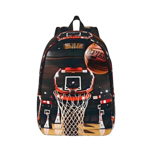 Wurton Lo Rucksack, niedlicher Basketballdruck, Unisex, Segeltuch, für Reisen, Sport, lässige Ästhetik, Schwarz , M von Wurton