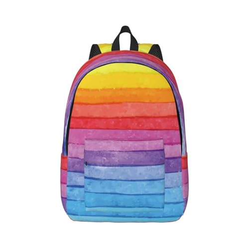 Wurton Niedlicher Regenbogenstreifen-Druck Unisex Segeltuch-Rucksack für den lässigen Sport der Reise Ästhetik, Schwarz , M von Wurton