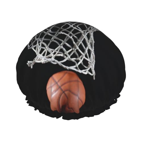 Wurton Wiederverwendbare Duschhaube mit Basketball-Druck, umweltfreundlich, weich, für Damen, doppelte wasserdichte Schichten, Showe Cap von Wurton