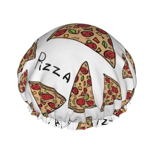 Wurton Wiederverwendbare Duschhaube mit Pizza-Muster, umweltfreundlich, weich, für Damen, doppelte wasserdichte Schichten, Showe Cap von Wurton