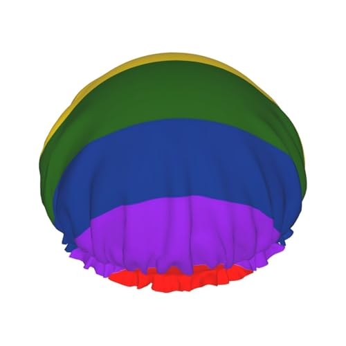 Wurton Wiederverwendbare Duschhaube mit Regenbogen-Flagge, weich, für Damen, doppelte wasserdichte Schichten, Showe Cap von Wurton