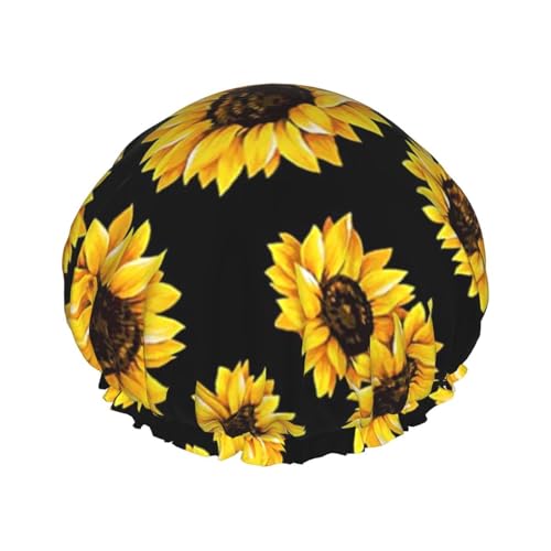 Wurton Wiederverwendbare Duschhaube mit Sonnenblumen-Druck, umweltfreundlich, weich, für Damen, doppelte wasserdichte Schichten, Showe Cap von Wurton