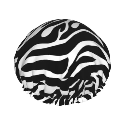 Wurton Wiederverwendbare Duschhaube mit Zebra-Druck, umweltfreundlich, weich, für Damen, doppelte wasserdichte Schichten, Showe Cap von Wurton