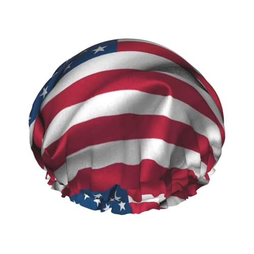 Wurton Wiederverwendbare Duschhaube mit amerikanischer Flagge, weich, für Damen, doppelte wasserdichte Schichten, Showe Cap von Wurton