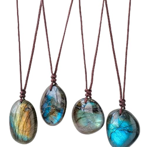 4PCS Labradorit Stein Mondstein Kette, Labradoriten Halsketten Für Frauen, Handgefertigte Labradoriten -Anhänger -Halskette, Natürliche Rohe Steinhänger, Heiledelstein Spiritueller Stein Anhänger von Wusideday