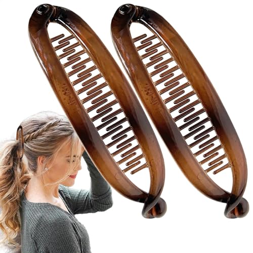 Wusideday Bananen-Clips für Frauen – Doppelte Haarspangen Pferdeschwanz-Halter – 2 x rutschfeste, klassische Styling-Accessoires, starker Halt für dicke, dünne, lockige Stile von Wusideday