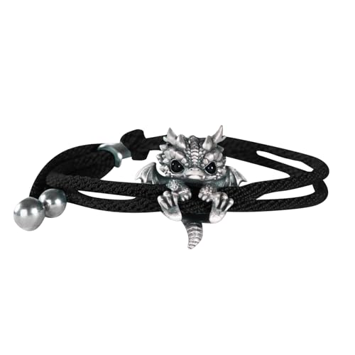 Wusideday Geflochtenes Drachenarmband | Süßes Silbernes Drachenarmband | Geflochtenes Silbernes Damen-Drachenarmband | Silbernes Drachenarmband Mit Seil | Bezaubernder Armreif In Drachenform von Wusideday