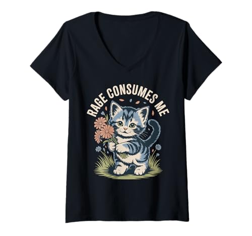 Damen Rage Consumes Me T-Shirt mit V-Ausschnitt Damen Rage Consumes Me T-Shirt mit V-Ausschnitt von Wut Wütend Emotion Lustig