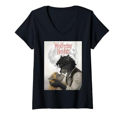 Damen Wolfering Heights Gothic Werwolf Romance Parodie T-Shirt mit V-Ausschnitt Damen Wolfering Heights Gothic Werwolf Romance Parodie T-Shirt mit V-Ausschnitt von Wuthering Heights Gothic Dark Fantasy Romance