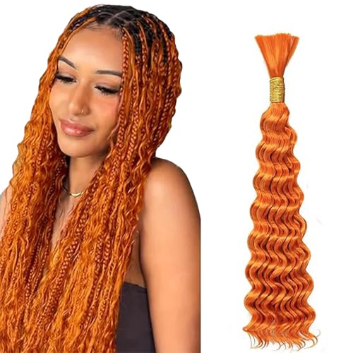 WuvuSnm Human Hair Braiding Deep Wave Boho Braids Bulk Hair Weave Natural Extensions No Weft #350 Orange Color 1 Braid Per Pack Total 50g for Woman 12 Inch von WuvuSnm