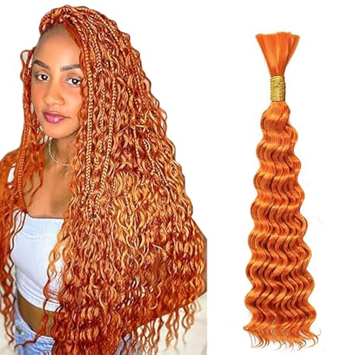 WuvuSnm Human Hair Braiding Deep Wave Boho Braids Bulk Hair Weave Natural Extensions No Weft #350 Orange Color 1 Braid Per Pack Total 50g for Woman 14 Inch von WuvuSnm