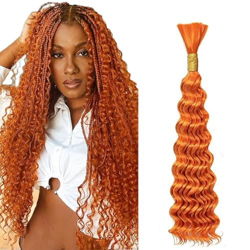 WuvuSnm Human Hair Braiding Deep Wave Boho Braids Bulk Hair Weave Natural Extensions No Weft #350 Orange Color 1 Braid Per Pack Total 50g for Woman 18 Inch von WuvuSnm