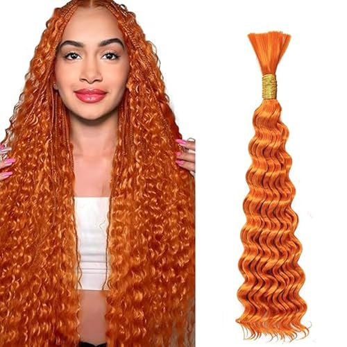 WuvuSnm Human Hair Braiding Deep Wave Boho Braids Bulk Hair Weave Natural Extensions No Weft #350 Orange Color 1 Braid Per Pack Total 50g for Woman 32 Inch von WuvuSnm