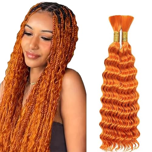 WuvuSnm Human Hair Braiding Deep Wave Boho Braids Bulk Hair Weave Natural Extensions No Weft #350 Orange Color 2 Braids Per Pack Total 100g for Woman 28 28 Inch von WuvuSnm