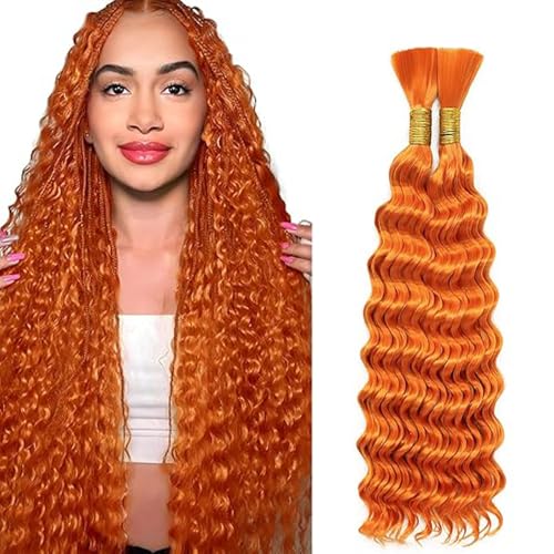 WuvuSnm Human Hair Braiding Deep Wave Boho Braids Bulk Hair Weave Natural Extensions No Weft #350 Orange Color 2 Braids Per Pack Total 100g for Woman 30 30 Inch von WuvuSnm