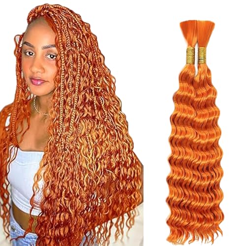 WuvuSnm Human Hair Braiding Deep Wave Boho Braids Bulk Hair Weave Natural Extensions No Weft #350 Orange Color 2 Braids Per Pack Total 100g for Woman 32 32 Inch von WuvuSnm