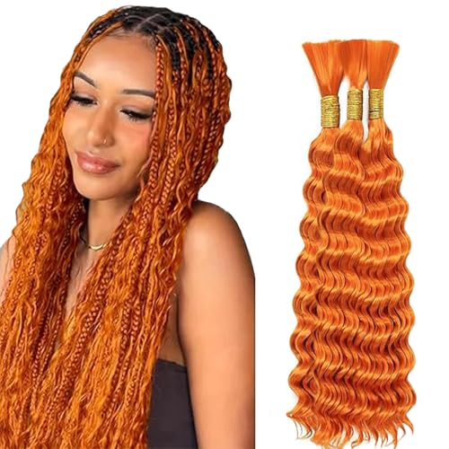 WuvuSnm Human Hair Braiding Deep Wave Boho Braids Bulk Hair Weave Natural Extensions No Weft #350 Orange Color 3 Braids Per Pack Total 150g for Woman 20 20 20 Inch von WuvuSnm