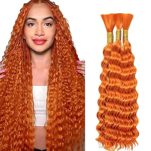 WuvuSnm Human Hair Braiding Deep Wave Boho Braids Bulk Hair Weave Natural Extensions No Weft #350 Orange Color 3 Braids Per Pack Total 150g for Woman 22 22 22 Inch von WuvuSnm