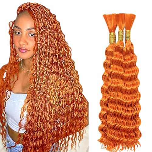 WuvuSnm Human Hair Braiding Deep Wave Boho Braids Bulk Hair Weave Natural Extensions No Weft #350 Orange Color 3 Braids Per Pack Total 150g for Woman 24 24 24 Inch von WuvuSnm