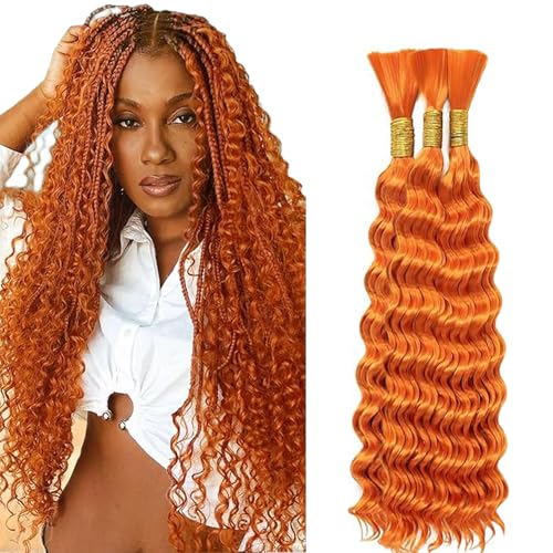 WuvuSnm Human Hair Braiding Deep Wave Boho Braids Bulk Hair Weave Natural Extensions No Weft #350 Orange Color 3 Braids Per Pack Total 150g for Woman 26 26 26 Inch von WuvuSnm