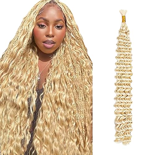 WuvuSnm Human Hair Braiding Deep Wave Boho Braids Bulk Hair Weave Natural Extensions No Weft #613 Blonde Color 1 Braid Per Pack Total 50g for Woman 12 Inch von WuvuSnm