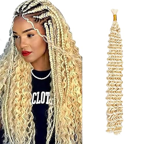 WuvuSnm Human Hair Braiding Deep Wave Boho Braids Bulk Hair Weave Natural Extensions No Weft #613 Blonde Color 1 Braid Per Pack Total 50g for Woman 14 Inch von WuvuSnm