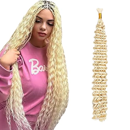 WuvuSnm Human Hair Braiding Deep Wave Boho Braids Bulk Hair Weave Natural Extensions No Weft #613 Blonde Color 1 Braid Per Pack Total 50g for Woman 34 Inch von WuvuSnm