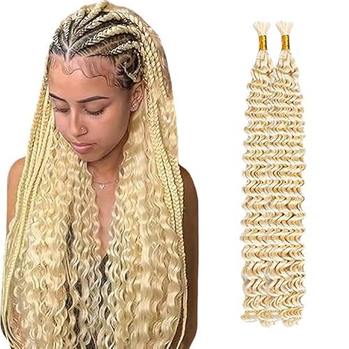 WuvuSnm Human Hair Braiding Deep Wave Boho Braids Bulk Hair Weave Natural Extensions No Weft #613 Blonde Color 2 Braids Per Pack Total 100g for Woman 16 16 Inch von WuvuSnm