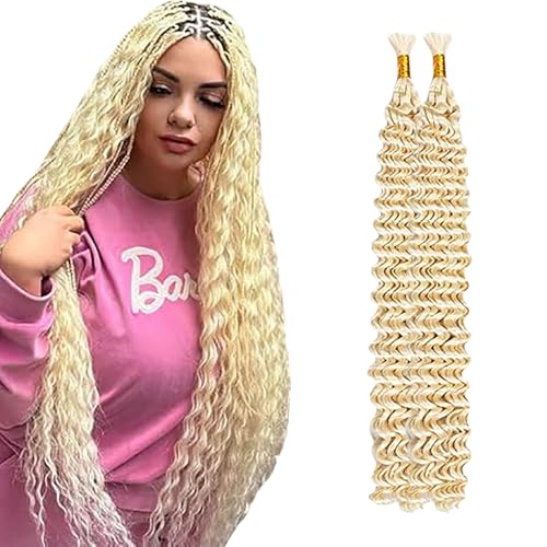 WuvuSnm Human Hair Braiding Deep Wave Boho Braids Bulk Hair Weave Natural Extensions No Weft #613 Blonde Color 2 Braids Per Pack Total 100g for Woman 34 34 Inch von WuvuSnm