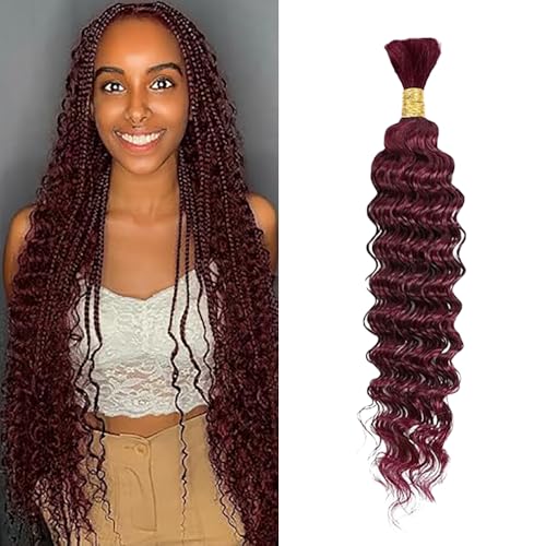 WuvuSnm Human Hair Braiding Deep Wave Boho Braids Bulk Hair Weave Natural Extensions No Weft Burgundy Color 1 Braid Per Pack Total 50 g for Women 24 Zoll WuvuSnm Human Hair Braiding Deep Wave Boho Braids Bulk Hair Weave Natural Extensions No Weft Burgundy Color 1 Braid Per Pack Total 50 g for Women 24 Zoll von WuvuSnm