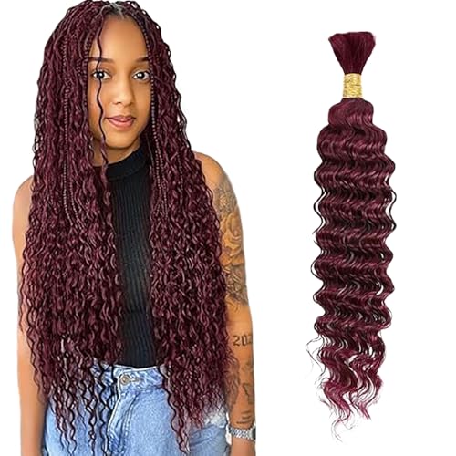 WuvuSnm Human Hair Braiding Deep Wave Boho Braids Bulk Hair Weave Natural Extensions No Weft Burgundy Color 1 Braid Per Pack Total 50 g for Women 30 Inch WuvuSnm Human Hair Braiding Deep Wave Boho Braids Bulk Hair Weave Natural Extensions No Weft Burgundy Color 1 Braid Per Pack Total 50 g for Women 30 Inch von WuvuSnm