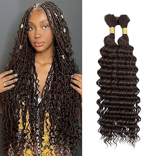 WuvuSnm Human Hair Braiding Deep Wave Boho Braids Bulk Hair Weave Natural Extensions No Weft Chocolate Brown Color 2 Braids Per Pack Total 100 g for Woman 30,5 cm (12 12 Zoll) von WuvuSnm