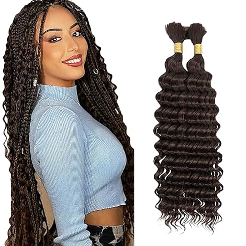 WuvuSnm Human Hair Braiding Deep Wave Boho Braids Bulk Hair Weave Natural Extensions No Weft Chocolate Brown Color 2 Braids Per Pack Total 100 g for Woman 55,9 cm (55,8 cm) von WuvuSnm