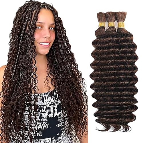 WuvuSnm Human Hair Braiding Deep Wave Boho Braids Bulk Hair Weave Natural Extensions No Weft Chocolate Brown Color 3 Braids Per Pack Total 150 g for Woman 35 35 14 35 Inch WuvuSnm Human Hair Braiding Deep Wave Boho Braids Bulk Hair Weave Natural Extensions No Weft Chocolate Brown Color 3 Braids Per Pack Total 150 g for Woman 35 35 14 35 Inch von WuvuSnm